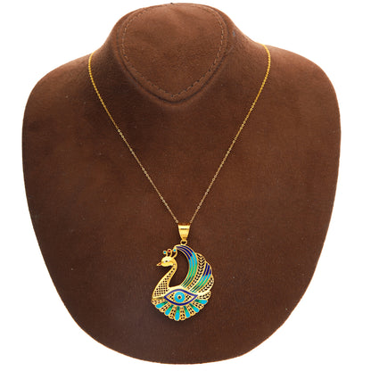 Gold Necklace (Chain with Vibrant Peacock Pendant) 21KT - FKJNKL21KM10187