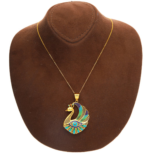 Gold Necklace (Chain with Vibrant Peacock Pendant) 21KT - FKJNKL21KM10187