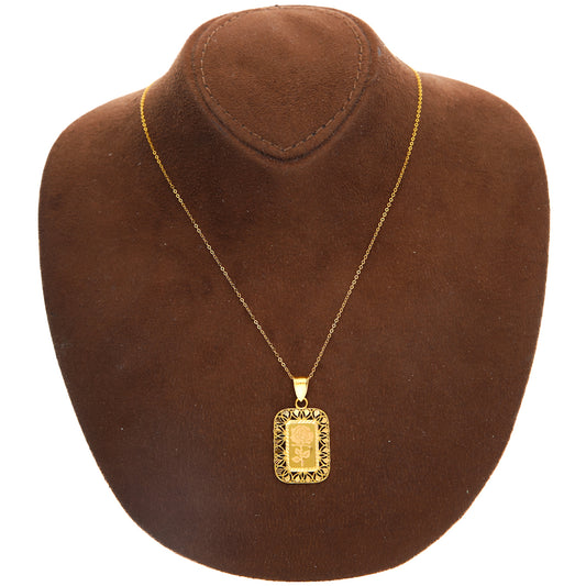 Gold Necklace (Chain with Square Shaped Rose Engraved Pendant) 21KT - FKJNKL21KM10190