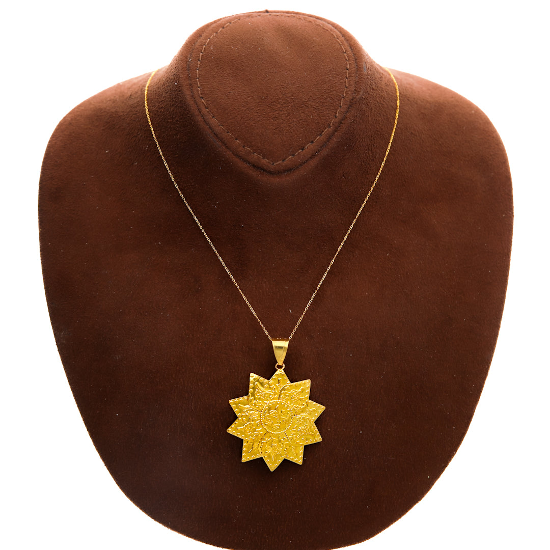 Gold Necklace (Chain with Sunflower Shaped Pendant) 21KT - FKJNKL21KM10194
