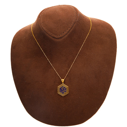 Gold Necklace (Chain with Deep Blue Hexagonal Pendant) 21KT - FKJNKL21KM10195