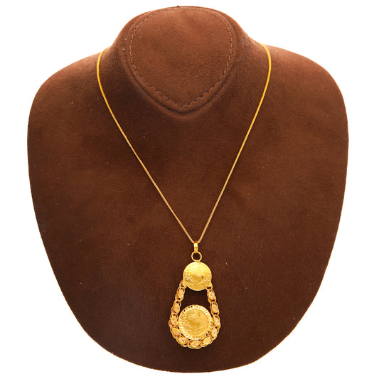 Gold Ottoman style Necklace (Chain with Turkish Lira Pendant) 21KT - FKJNKL21KM10197