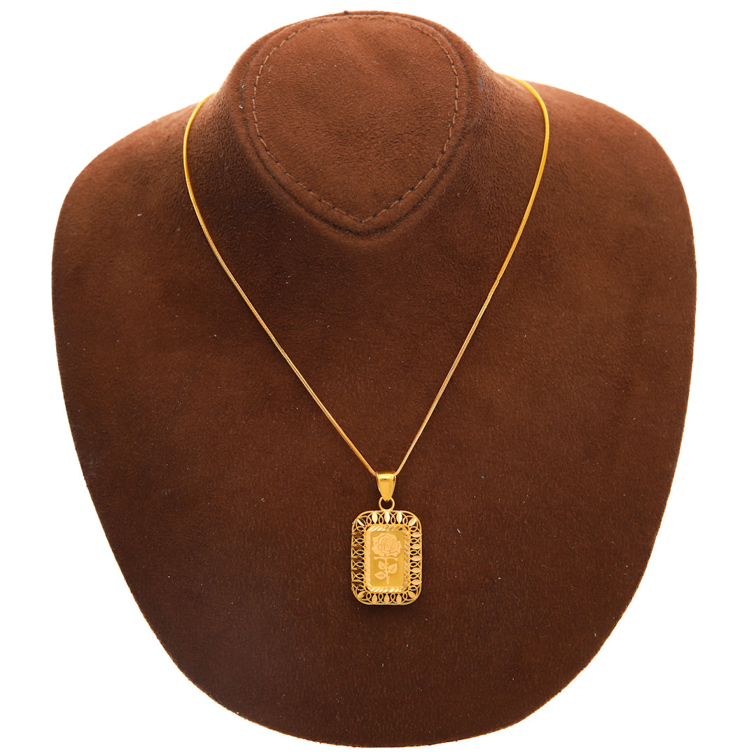 Gold Necklace (Chain with Rose Engraved Pendant) 21KT - FKJNKL21KM10198