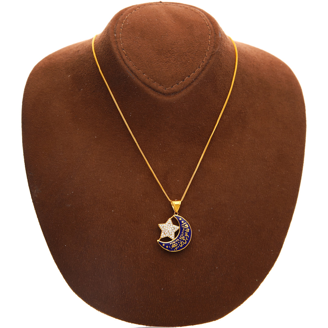 Gold Necklace (Chain with Star & Crescent Deep Blue Moon Pendant) 21KT - FKJNKL21KM10202