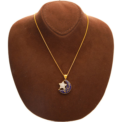 Gold Necklace (Chain with Star & Crescent Deep Blue Moon Pendant) 21KT - FKJNKL21KM10202