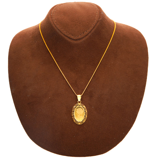 Gold Necklace (Chain with Rose Motif Oval Pendant) 21KT - FKJNKL21KM10204