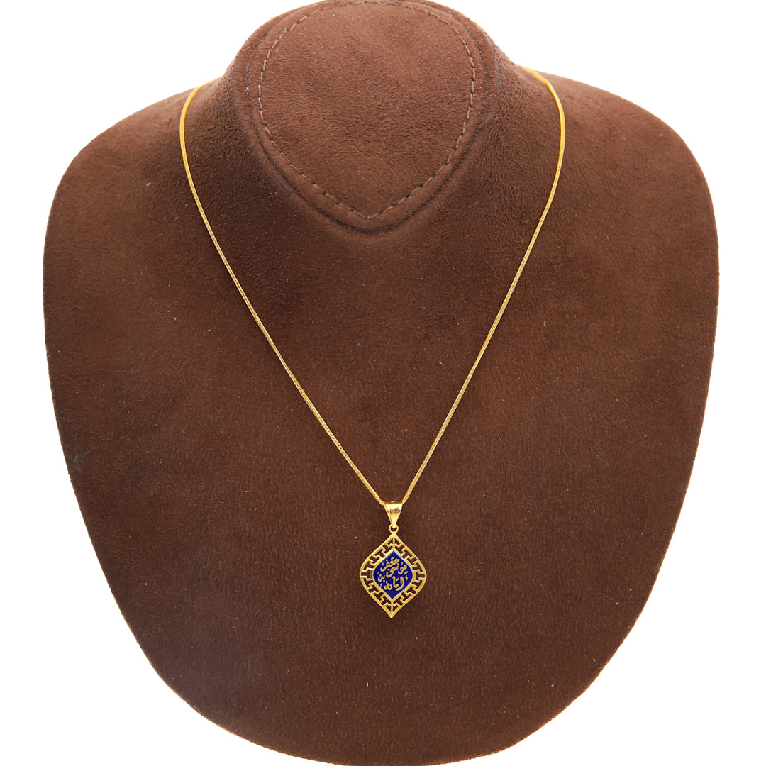 Gold Necklace (Chain with Blue Diamond Shaped Pendant) 21KT - FKJNKL21KM10208