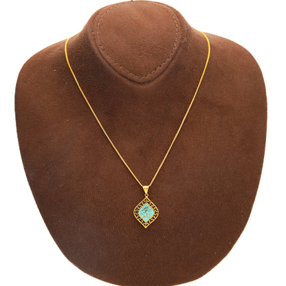 Gold Necklace (Chain with Turquoise Diamond Shaped Pendant) 21KT - FKJNKL21KM10209