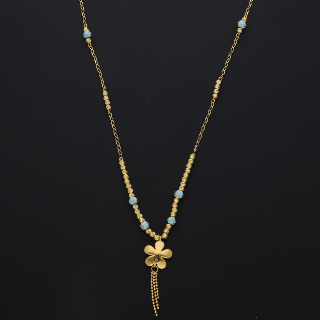 Gold Flower Tassel Drop Necklace 21KT - FKJNKL21KM10328