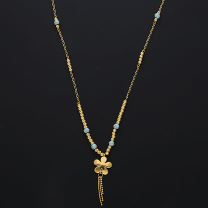 Gold Flower Tassel Drop Necklace 21KT - FKJNKL21KM10328