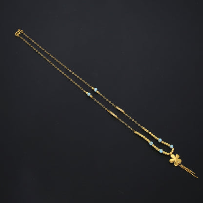 Gold Flower Tassel Drop Necklace 21KT - FKJNKL21KM10328