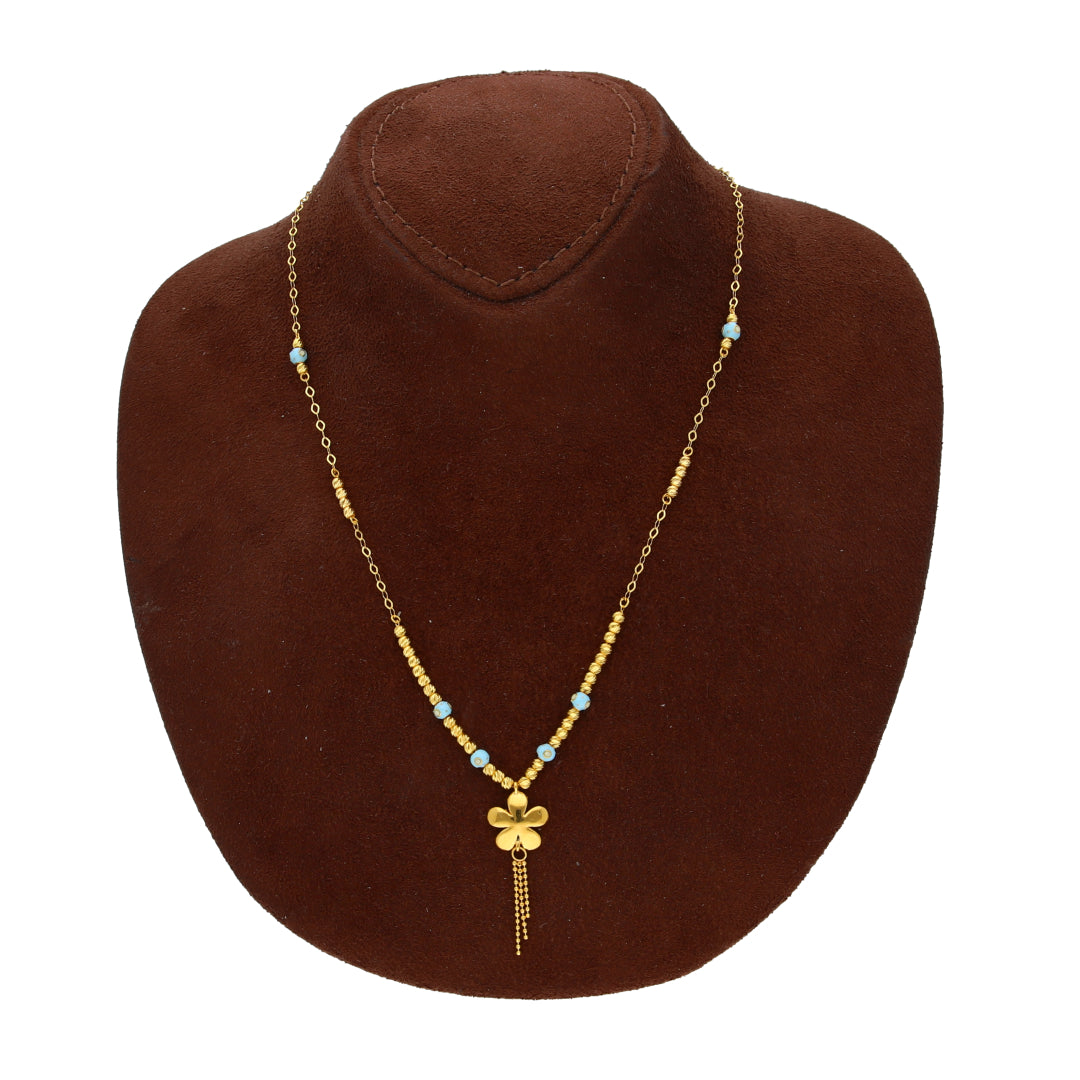 Gold Flower Tassel Drop Necklace 21KT - FKJNKL21KM10328