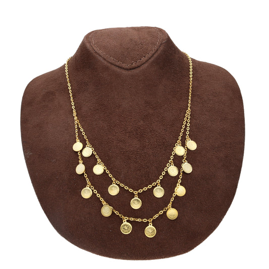 Gold Layered Lira Drop Necklace 21KT - FKJNKL21KM10334