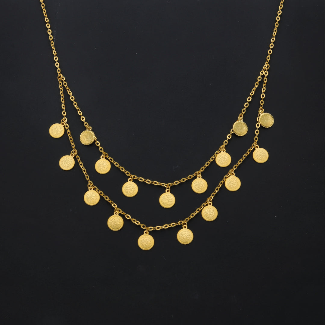 Gold Layered Lira Drop Necklace 21KT - FKJNKL21KM10334