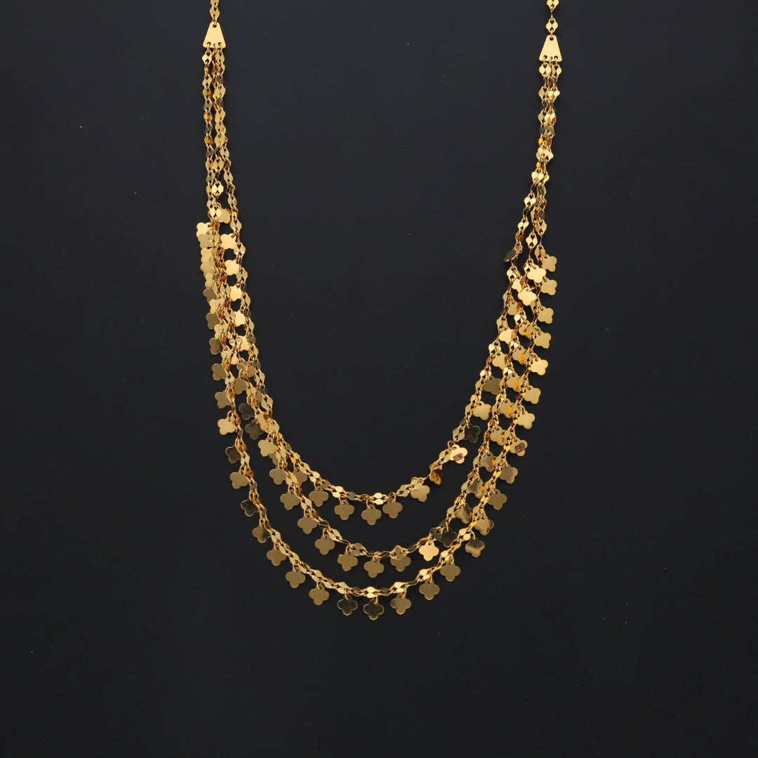 Gold Multi-Layered Clover Charms Necklace 21KT - FKJNKL21KM10337