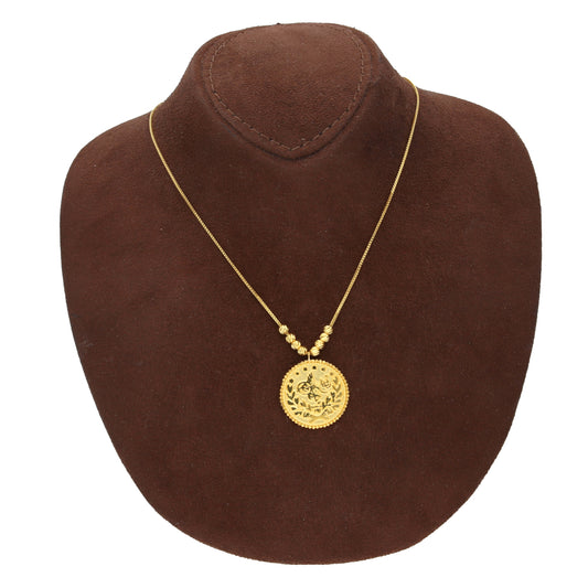 Gold Necklace (Chain with Beads & Turkish Lira Pendant) 21KT - FKJNKL21KM10344