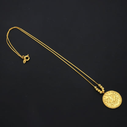 Gold Necklace (Chain with Beads & Turkish Lira Pendant) 21KT - FKJNKL21KM10344