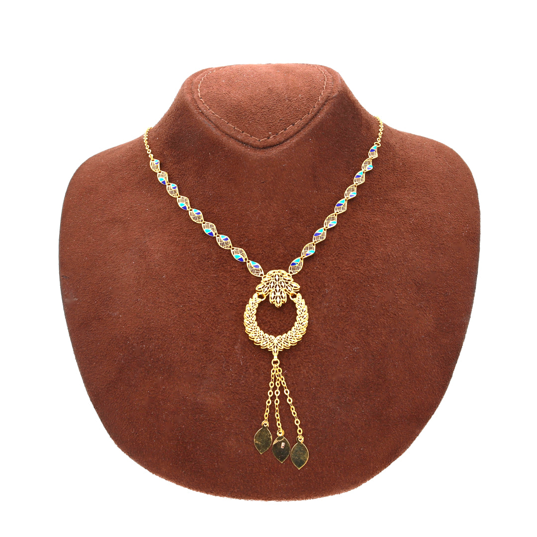 Gold Link Leaf Drop Necklace 21KT - FKJNKL21KM10345