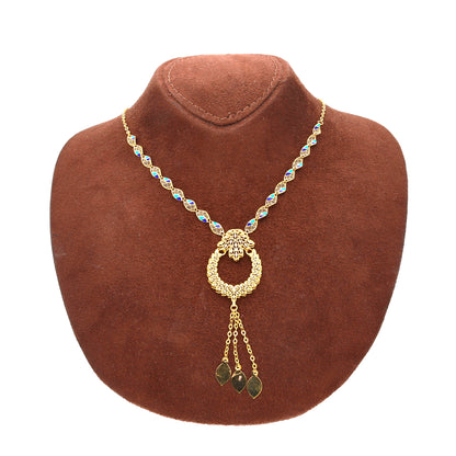 Gold Link Leaf Drop Necklace 21KT - FKJNKL21KM10345