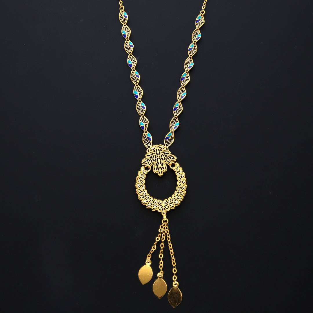 Gold Link Leaf Drop Necklace 21KT - FKJNKL21KM10345