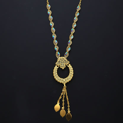 Gold Link Leaf Drop Necklace 21KT - FKJNKL21KM10345