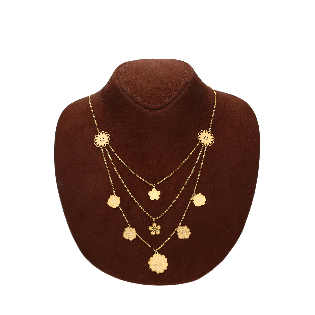 Gold Multi-Floral Layer Necklace 21KT - FKJNKL21KM10348