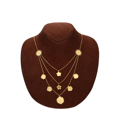 Gold Multi-Floral Layer Necklace 21KT - FKJNKL21KM10348