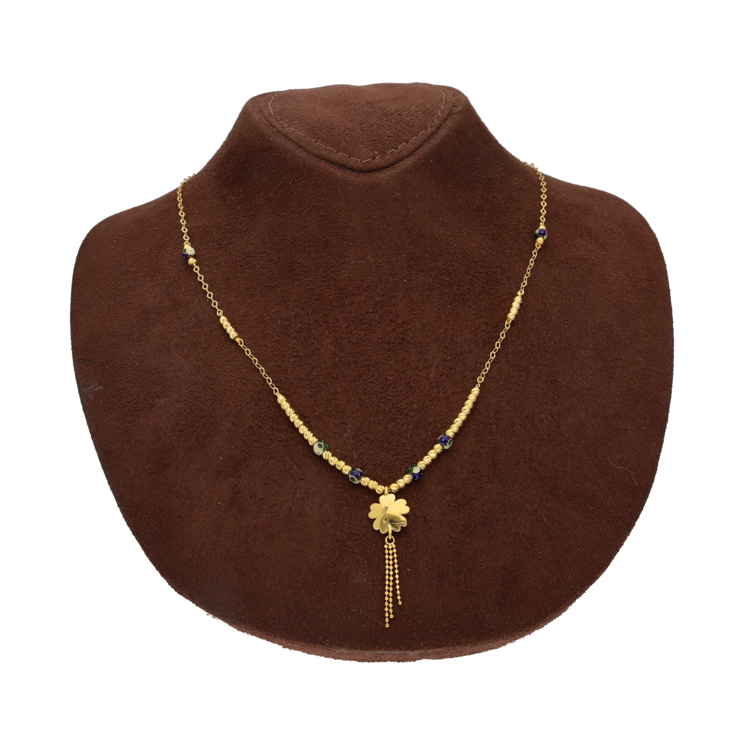 Gold Floral Drop Necklace 21KT - FKJNKL21KM10351