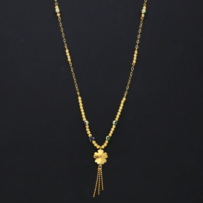 Gold Floral Drop Necklace 21KT - FKJNKL21KM10351