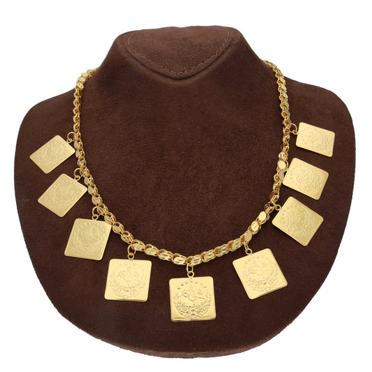 Gold Regal Square Lira Necklace 21KT - FKJNKL21KM10352