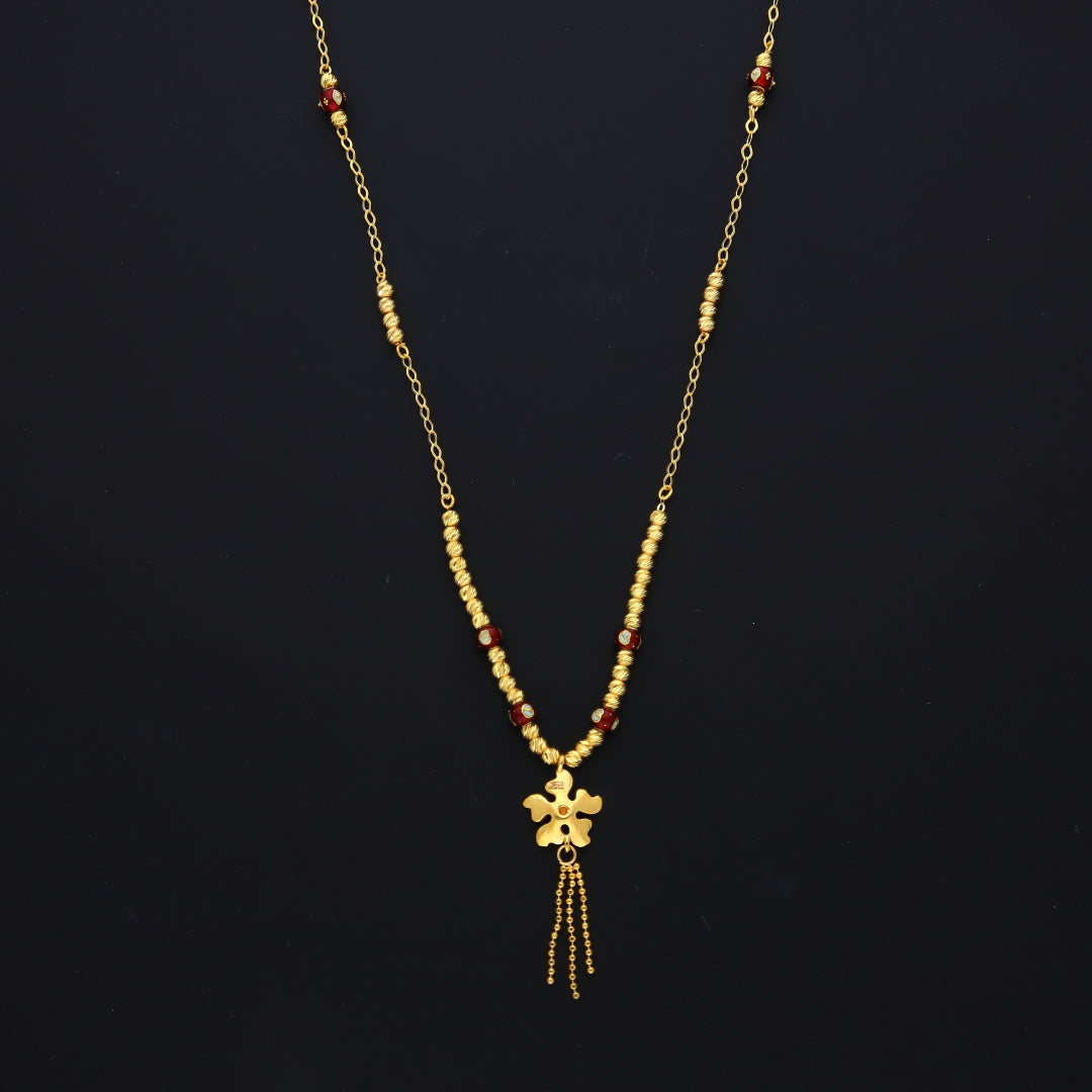 Gold Dangling Flower Charm Necklace 21KT - FKJNKL21KM10354
