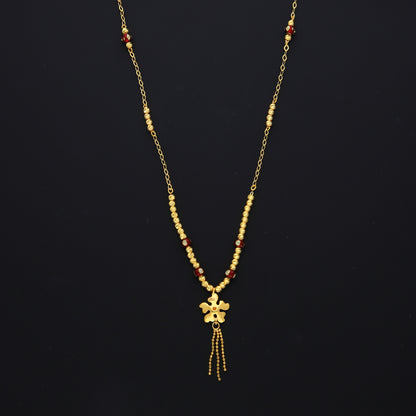 Gold Dangling Flower Charm Necklace 21KT - FKJNKL21KM10354