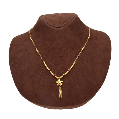 Gold Dangling Flower Charm Necklace 21KT - FKJNKL21KM10354