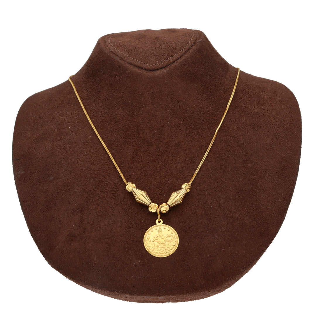 Gold Round Lira Drop Necklace 21KT - FKJNKL21KM10355