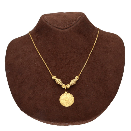 Gold Round Lira Drop Necklace 21KT - FKJNKL21KM10355