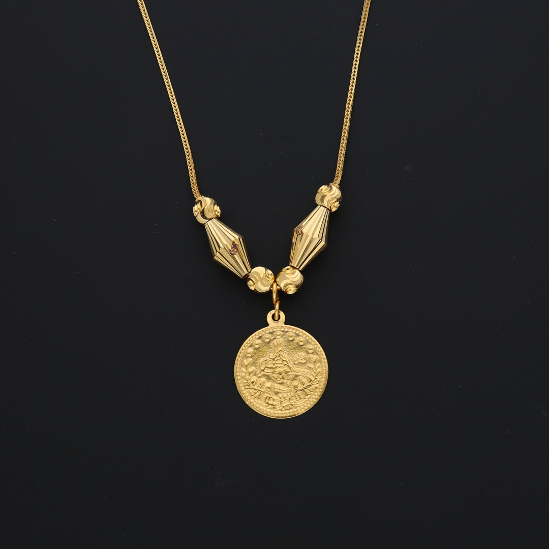 Gold Round Lira Drop Necklace 21KT - FKJNKL21KM10355