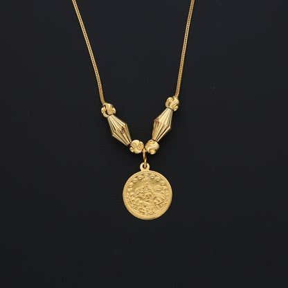 Gold Round Lira Drop Necklace 21KT - FKJNKL21KM10355