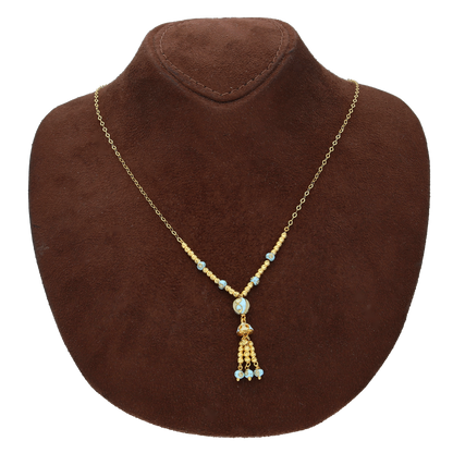 Gold Sky Blue Beaded Tassel Necklace 21KT - FKJNKL21KM10360