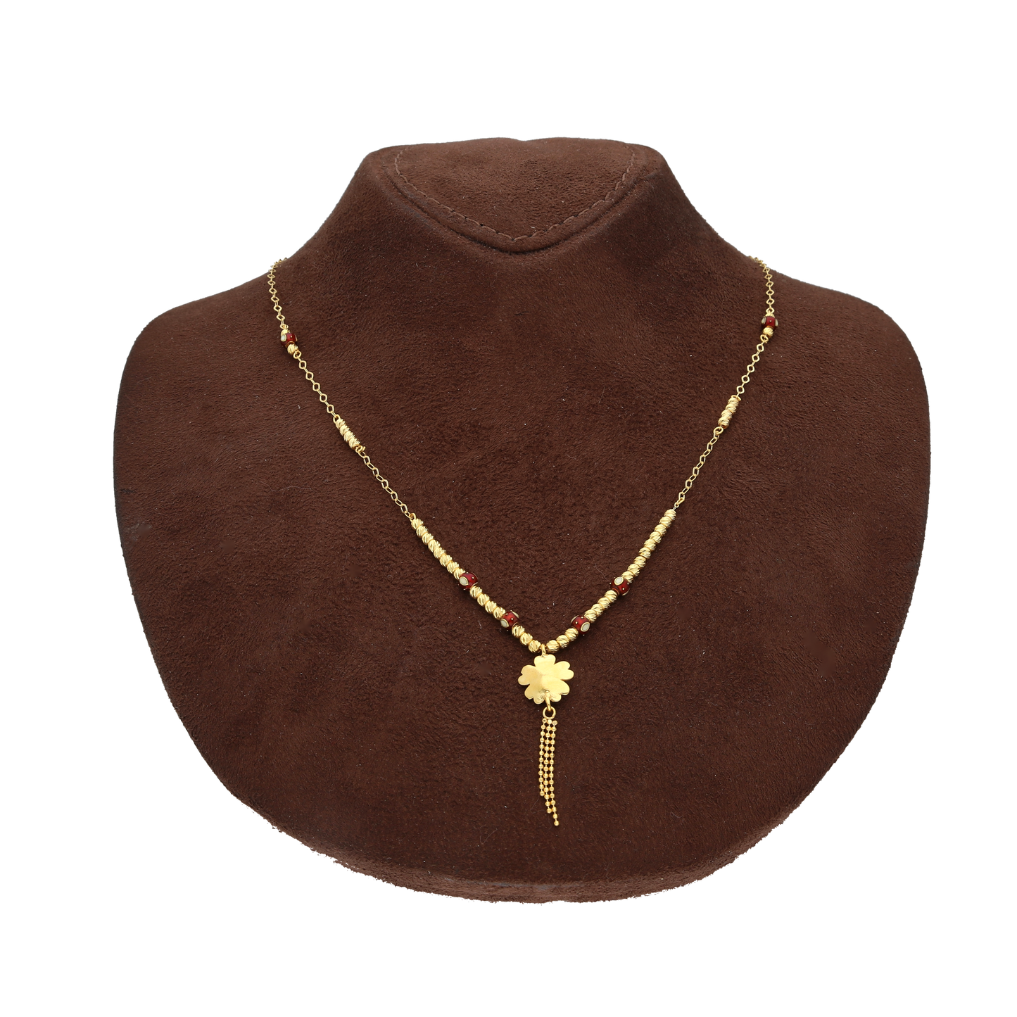 Gold Beaded Flower Tassel Necklace 21KT - FKJNKL21KM10361