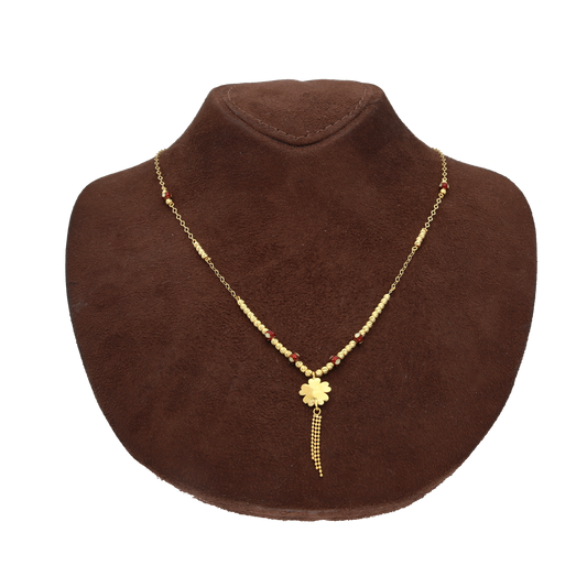 Gold Beaded Flower Tassel Necklace 21KT - FKJNKL21KM10361