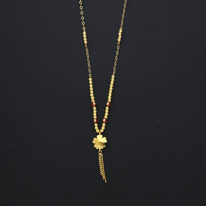Gold Beaded Flower Tassel Necklace 21KT - FKJNKL21KM10361
