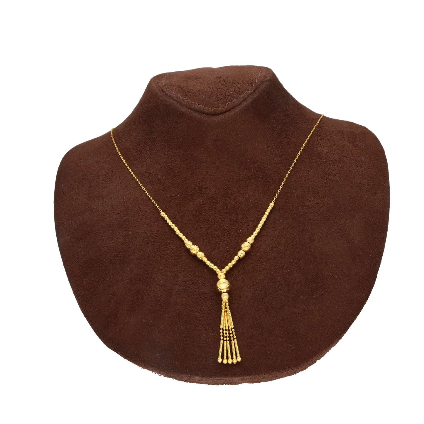 Gold Beaded Dangling Necklace 21KT - FKJNKL21KM10362