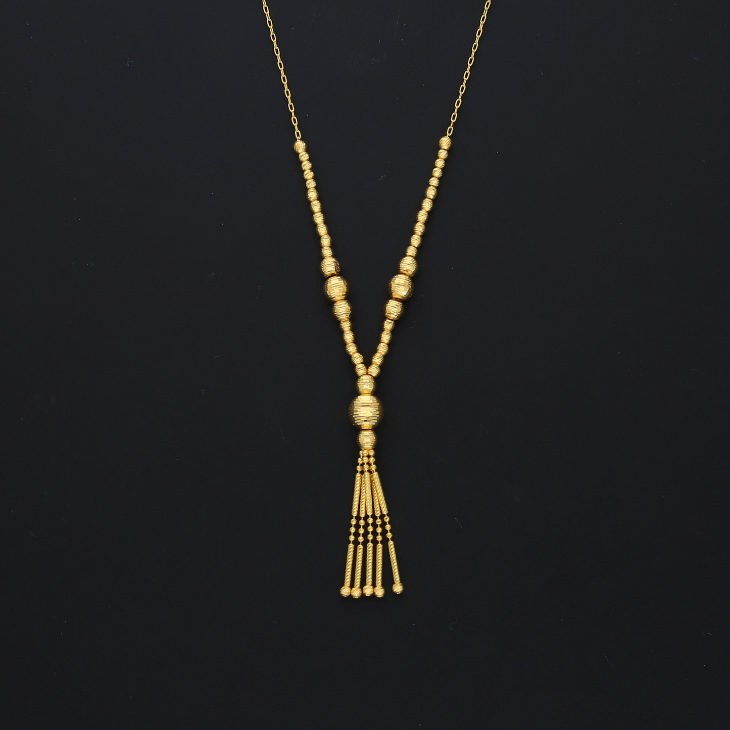 Gold Beaded Dangling Necklace 21KT - FKJNKL21KM10362