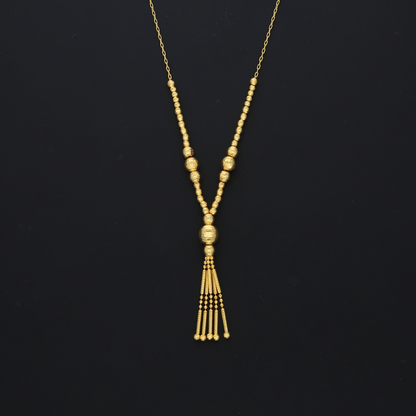 Gold Beaded Dangling Necklace 21KT - FKJNKL21KM10362