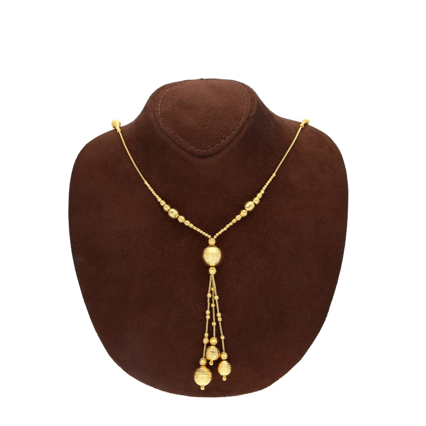 Gold Beaded Tassel Necklace 21KT - FKJNKL21KM10363