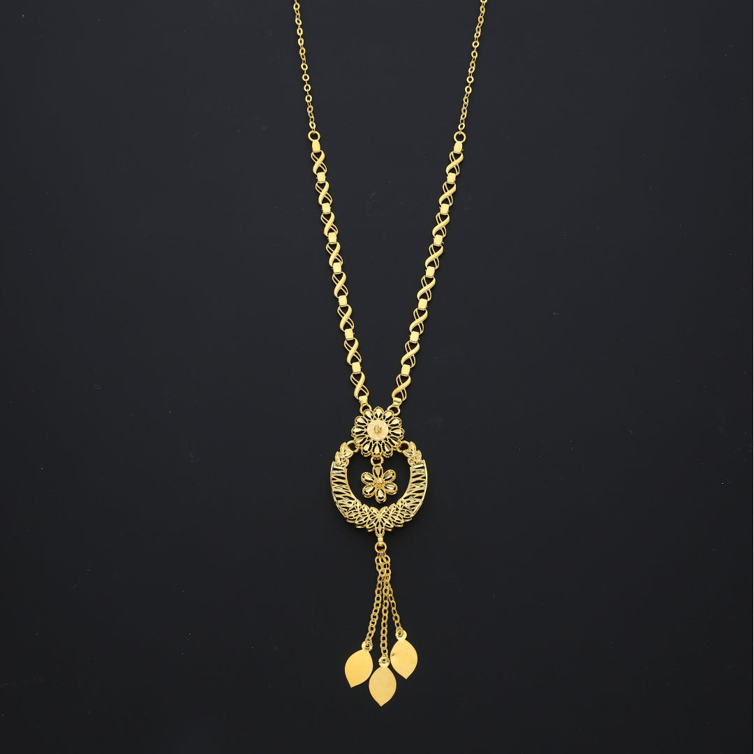Gold Intricate Floral Dangle Necklace 21KT - FKJNKL21KM10365