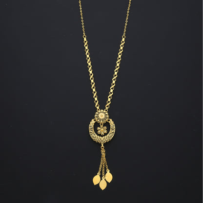 Gold Intricate Floral Dangle Necklace 21KT - FKJNKL21KM10365