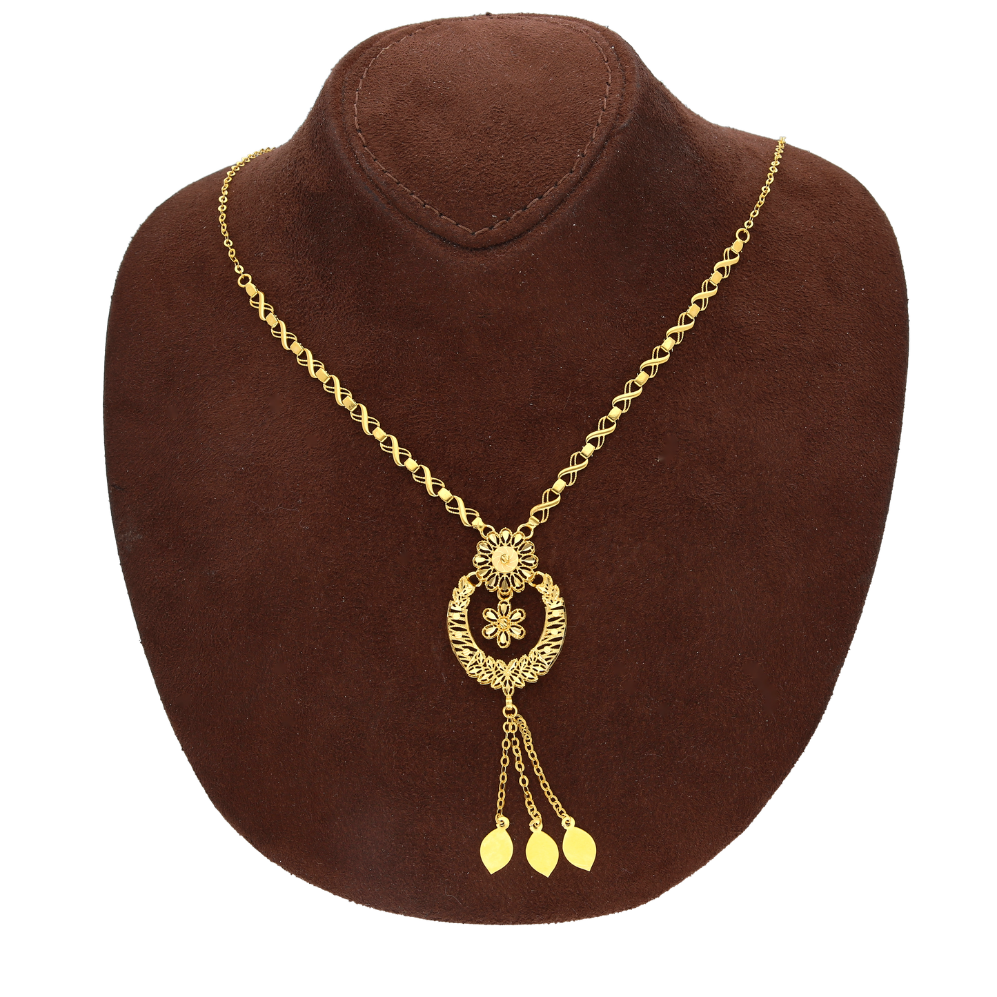 Gold Intricate Floral Dangle Necklace 21KT - FKJNKL21KM10365