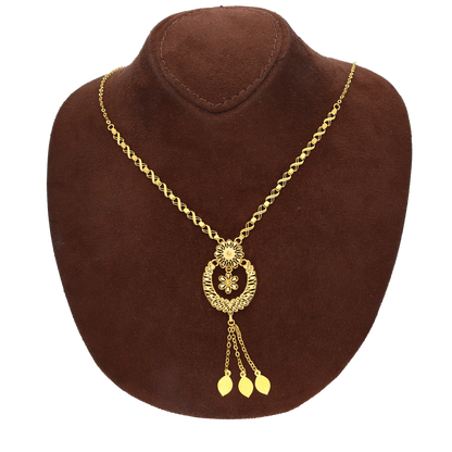 Gold Intricate Floral Dangle Necklace 21KT - FKJNKL21KM10365