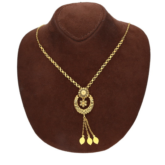 Gold Intricate Floral Dangle Necklace 21KT - FKJNKL21KM10365